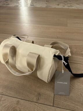 Everlane Cream Nylon Mini Carry Tote with Black Strap